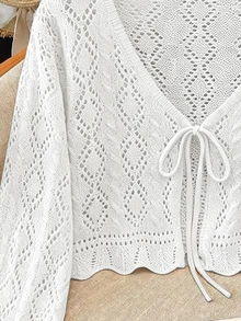 Franclia New Solid Color Hollow Crochet Sun Protection Cardigan Women Versatile Outerwear Knit Cardigan - White - View 4