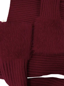 SHEIN LUNE New Vintage Sexy Chic High-End Furry Collar Off Shoulder Women Sweater Pullover, Autumn/Winter - Burgundy - View 7