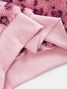 SHEIN 青少年女孩秋冬抓絨夾克，粉色連帽長袖拉鍊運動衫，愛心豹紋印花，保暖舒適柔軟蓬鬆可愛，日常穿著毛絨款 - 粉色 - 查看 7