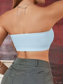SHEIN 女款無肩帶平口內衣，無縫無墊平滑背部無鋼圈日常穿搭抹胸內衣 - 藍色 - 查看 8