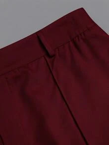 Sweetra CURVE 女款直筒寬腿闊腿長褲，休閒寬鬆百褶長褲，適合辦公/通勤，春夏秋季女裝 - 酒紅色 - 查看 8
