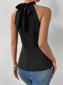 SHEIN Raffinéa Women Black Tie Back Halter Neck Sequins Blouse,70s Sleeveless Tops For Night Out,Party,Summer Date,Wedding Guest Business Casual Tops - Black - View 5