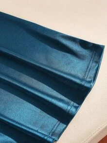 Rafferiza 女士优雅修身连衣裙、V领连衣裙、紧身连衣裙、商务连衣裙、缎面连衣裙、弹力连衣裙、光泽连衣裙、金属纽扣连衣裙、春夏连衣裙、叠穿连衣裙 - 水鴨藍 - 查看 12