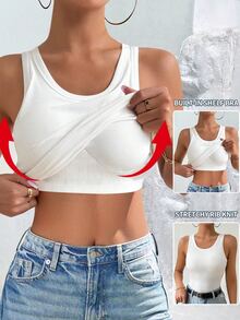SHEIN Raffinéa 合身性感简约性感凤凰带衬垫罗纹吊带背心 - 白色 - 查看 2