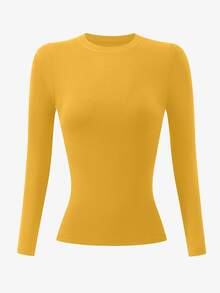 Rafferiza Turmeric Color Plus Size Women Long Sleeve Fitted Crew Neck T-Shirt Fall - Mustard Yellow - View 6