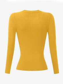 Rafferiza Turmeric Color Plus Size Women Long Sleeve Fitted Crew Neck T-Shirt Fall - Mustard Yellow - View 2