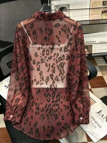 Resyla Plus Size Women's Leopard Print Single-Breasted Casual Daily Wear Shirt - Multicolor - View 2