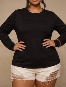SHEIN CURVE+ 2PCS Plus Size T-Shirts - Mocha Brown - View 3