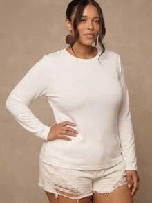 SHEIN CURVE+ 2PCS Plus Size T-Shirts - Mocha Brown - View 6