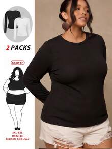 SHEIN CURVE+ 2PCS Plus Size T-Shirts - Mocha Brown - View 1