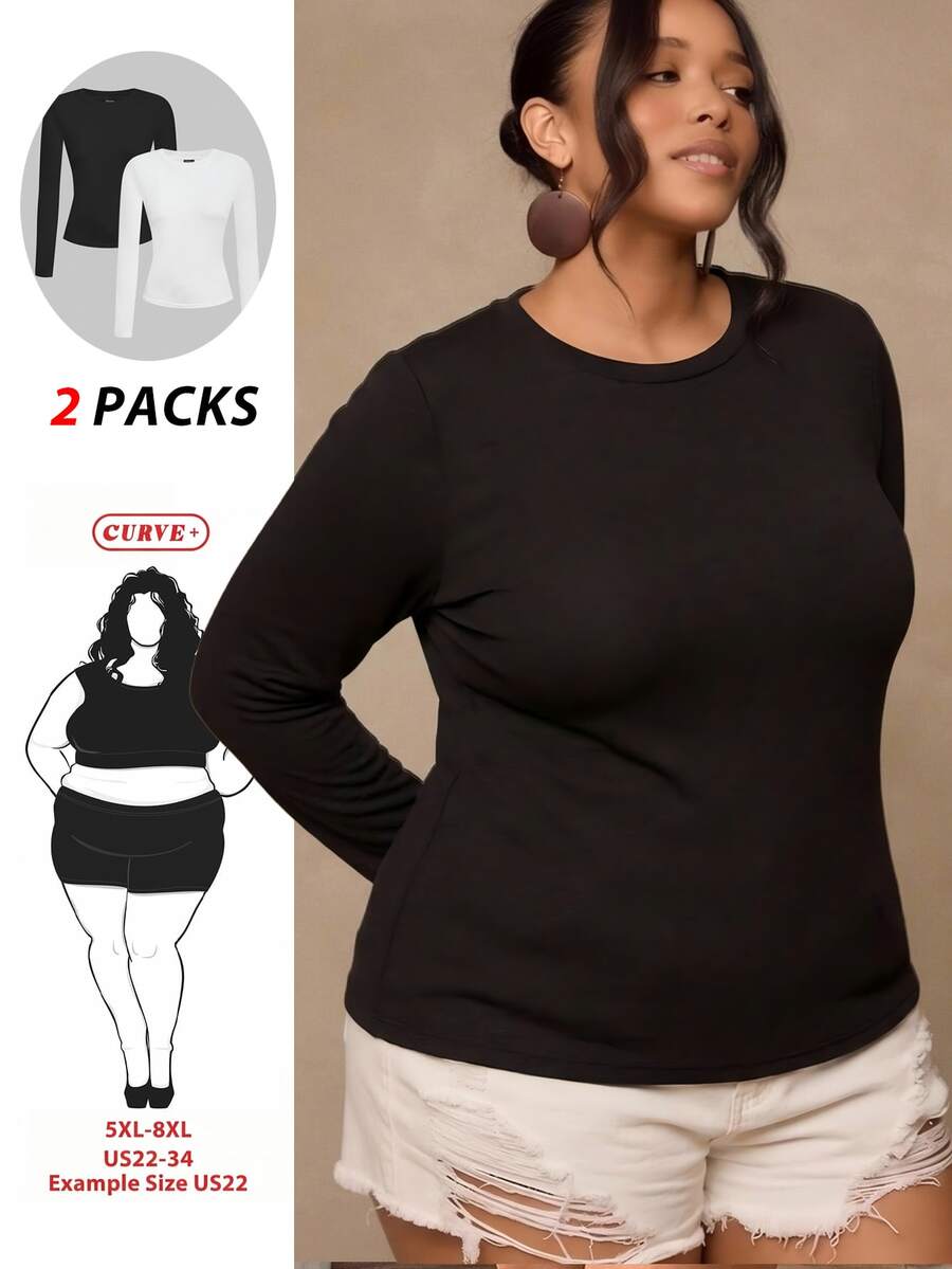 SHEIN CURVE+ 2PCS Plus Size T-Shirts - Mocha Brown - View 1