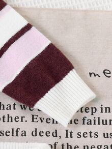 SHEIN Young Girls Colorblock Striped Sweater & Knitted Pants Set - Burgundy - View 7