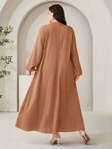 Al Najma 大尺碼女款缺口V領休閒端莊Ninang派對早晨婚禮阿拉伯風洋裝 棕色 秋季 - 棕色 - 查看 3