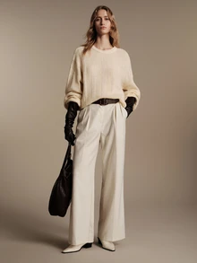 Anewsta Essential Elegant French Minimalist Drop Shoulder Lantern Sleeve Pullover Knit White Women's Sweater Office Home Brunch Fall/Winter - White - View 2