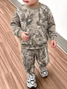 Baby Boy Branch Print Crew Neck Long Sleeve Casual Sweatshirt Autumn - Multicolor - View 1