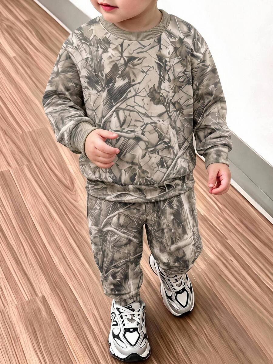 Baby Boy Branch Print Crew Neck Long Sleeve Casual Sweatshirt Autumn - Multicolor - View 1