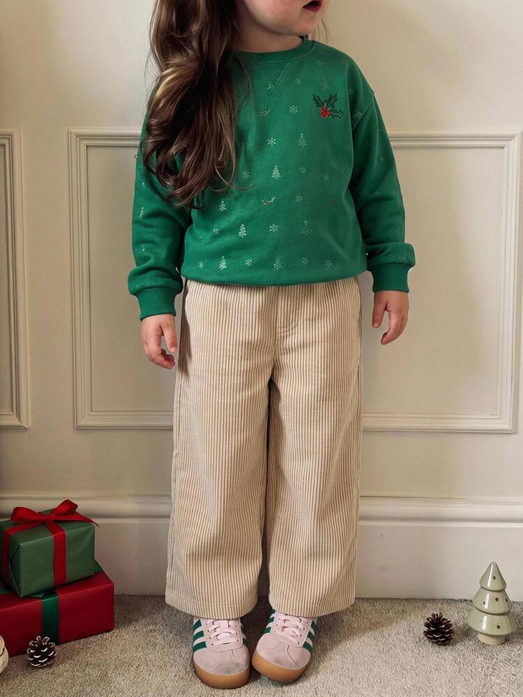 Cozy Pixies Baby Girl Khaki Corduroy Casual Comfortable Long Pants, Versatile Fashionable Daily Cute Pattern Minimalist Versatile Bow Label Versatile Basic Winter - Apricot - View 7