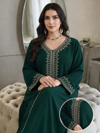 Al Najma Plus Size Women's Turkish Modest Formal Maxi Dress Arabic Traditional Abaya Party Christening Guest Emerald Green Summer