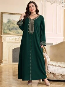 Al Najma 大尺碼女款土耳其式端莊正式長洋裝 阿拉伯傳統 Abaya 派對婚禮杜拜度假洗禮賓客穿搭 祖母綠 秋季 - 墨綠色 - 查看 8