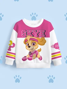 SHEIN | PAW Patrol 女童可愛卡通圖案印花圓領長袖運動衫 - 白色 - 查看 3