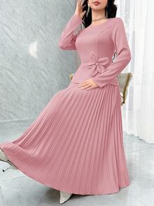 Feyla Women's Solid Color Minimalist Everyday Floral Decor Long Sleeve Dress - Pink - View 6