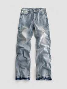 ROMWE MEN Street Life Quần jeans nam thời trang đường phố có túi cài nút - Rửa nhẹ - Xem 1