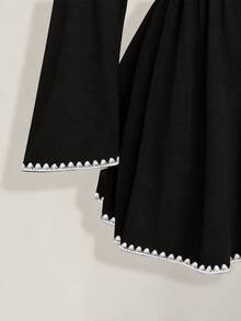 SHEIN ICON 大尺碼黑色不對稱單肩長袖刺繡飾邊洋裝，秋冬款 - 彩色 - 查看 7
