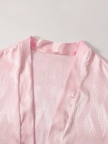 Manfinity RSRT 男士短袖開襟和服襯衫與短褲緞面套裝 - 粉色 - 查看 6