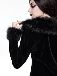 ROMWE Grunge Punk New Chinese Style Frog Button Plush Plush Patchwork Faux Fur Coat - Black - View 7