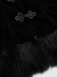 ROMWE Grunge Punk New Chinese Style Frog Button Plush Plush Patchwork Faux Fur Coat - Black - View 11