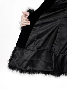 ROMWE Grunge Punk New Chinese Style Frog Button Plush Plush Patchwork Faux Fur Coat - Black - View 13