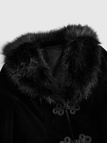 ROMWE Grunge Punk New Chinese Style Frog Button Plush Plush Patchwork Faux Fur Coat - Black - View 10