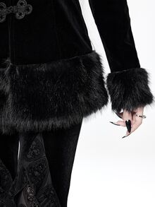 ROMWE Grunge Punk New Chinese Style Frog Button Plush Plush Patchwork Faux Fur Coat - Black - View 6
