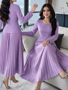Modelyn Women's Elegant Ruched Waist 3D Floral Decor Long Dress, Suitable For Dates And Parties ,Spring Dresses For Women,Elegant Dress - Mauve Purple - View 7