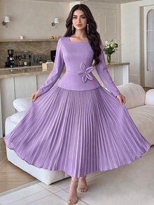 Modelyn Women's Elegant Ruched Waist 3D Floral Decor Long Dress, Suitable For Dates And Parties ,Spring Dresses For Women,Elegant Dress - Mauve Purple - View 5