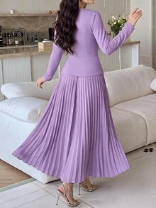Modelyn Women's Elegant Ruched Waist 3D Floral Decor Long Dress, Suitable For Dates And Parties ,Spring Dresses For Women,Elegant Dress - Mauve Purple - View 4