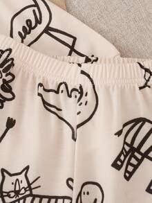 SHEIN 秋季男童休闲动物印花长袖卫衣和裤子两件套 - 杏色 - 查看 10