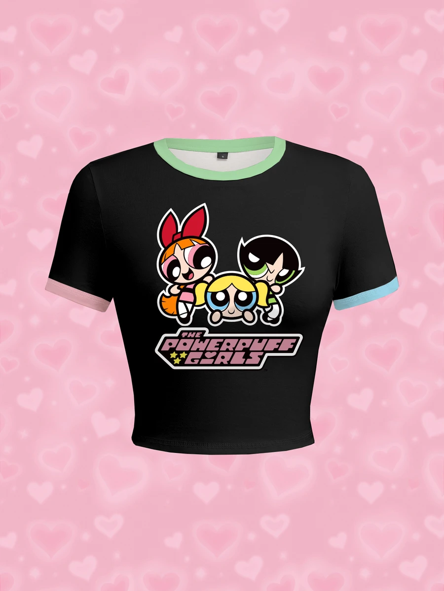 THE POWERPUFF GIRLS X SHEIN Áo thun nữ dáng ôm ngắn in họa tiết hoạt hình - trắng - Xem 1