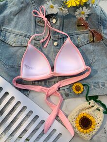 SHEIN Swim Summer Beach Halter Triangle Swimming Top - Pink - View 3
