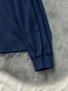 SHEIN LUNE 女式白色可爱韩版日系彼得潘领百搭纽扣衬衫，适合秋冬季内搭或外套 - 藏蓝色 - 查看 6