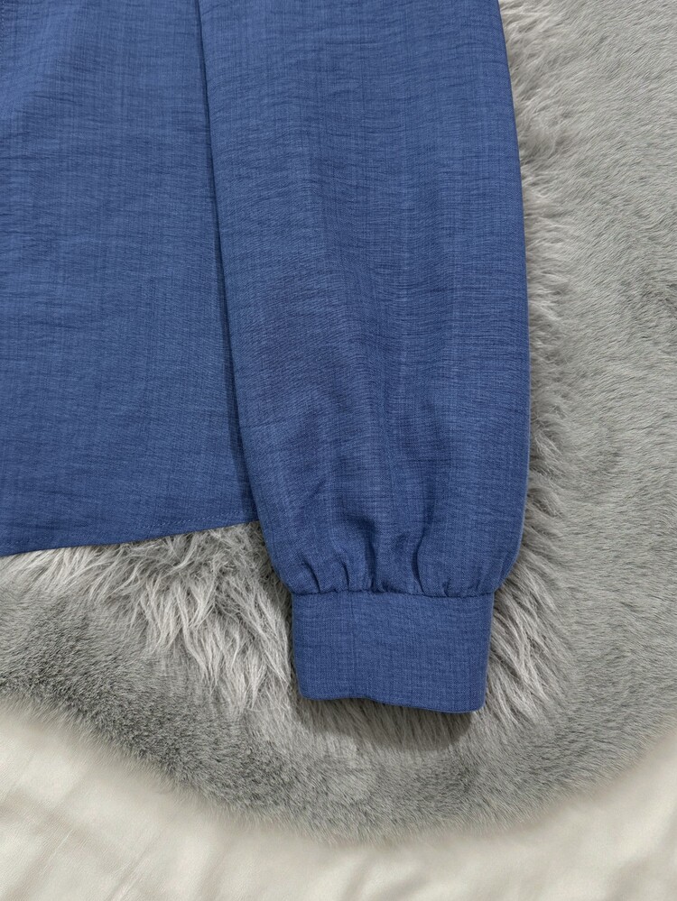 Selianne New Women's Bamboo Texture Woven Fabric Cute Korean & Japanese Style Peter Pan Collar Autumn/Winter Innerwear & Outerwear Versatile All-Match Shirt Graduation Season Young Commuter Women's Shirt - Blue - View 5