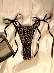 ROMWE Y2K Leopard Print Lace Patchwork Mesh Quarter Cup Bra And Open Crotch Panty, Sexy Lingerie Set For Women - Multicolor - View 5