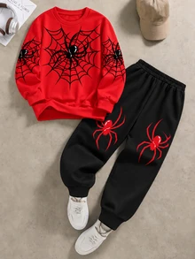 Tween Boys Crew Neck Sweatshirt Set, Suitable For Autumn/Winter, Autumn/Winter Style, Comfortable And Easy To Wear, Suitable For Outings, Fashionable Casual Wear, Graphic Design, Style, Suitable For Outings, Back To School Season, Autumn, Back To School Party - Multicolor - View 6