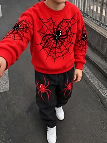 Tween Boys Crew Neck Sweatshirt Set, Suitable For Autumn/Winter, Autumn/Winter Style, Comfortable And Easy To Wear, Suitable For Outings, Fashionable Casual Wear, Graphic Design, Style, Suitable For Outings, Back To School Season, Autumn, Back To School Party - Multicolor - View 5