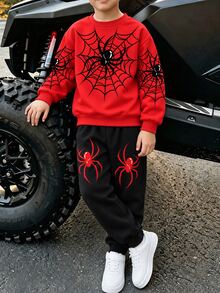 Tween Boys Crew Neck Sweatshirt Set, Suitable For Autumn/Winter, Autumn/Winter Style, Comfortable And Easy To Wear, Suitable For Outings, Fashionable Casual Wear, Graphic Design, Style, Suitable For Outings, Back To School Season, Autumn, Back To School Party - Multicolor - View 4