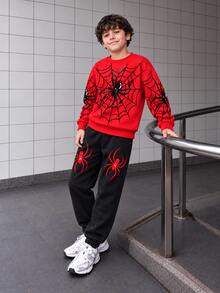 Tween Boys Crew Neck Sweatshirt Set, Suitable For Autumn/Winter, Autumn/Winter Style, Comfortable And Easy To Wear, Suitable For Outings, Fashionable Casual Wear, Graphic Design, Style, Suitable For Outings, Back To School Season, Autumn, Back To School Party - Multicolor - View 3