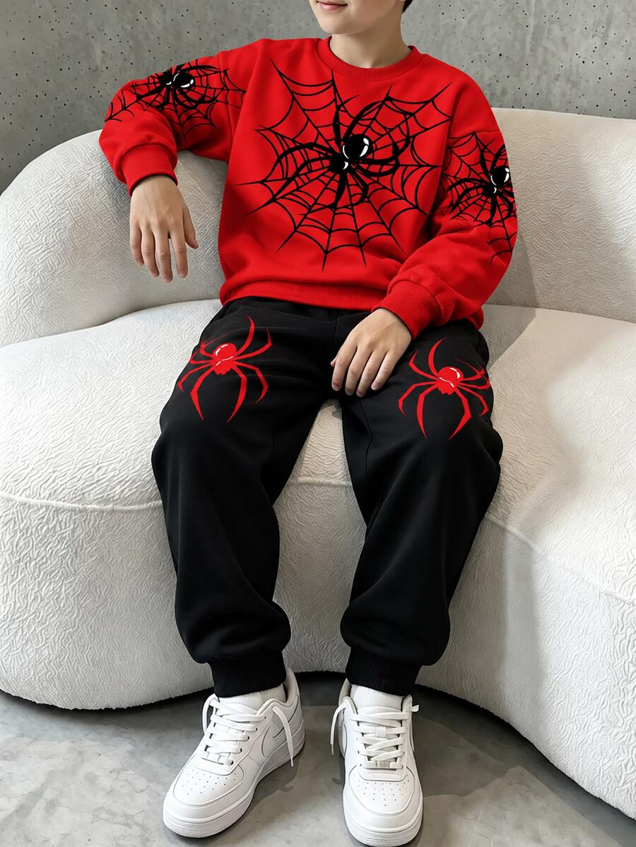 Tween Boys Crew Neck Sweatshirt Set, Suitable For Autumn/Winter, Autumn/Winter Style, Comfortable And Easy To Wear, Suitable For Outings, Fashionable Casual Wear, Graphic Design, Style, Suitable For Outings, Back To School Season, Autumn, Back To School Party - Multicolor - View 1