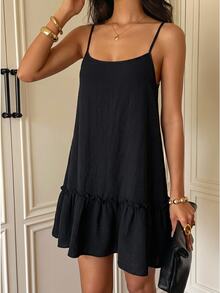 SHEIN EZwear Black Woven Spaghetti Strap Women's Dress - Black - View 4