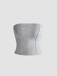 ROMWE Minimalist Sexy Versatile Casual Y2K Vintage 2 Pieces Long Sleeve Tube Top Sweatshirt For Women - Light Grey - View 3