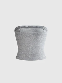 ROMWE Minimalist Sexy Versatile Casual Y2K Vintage 2 Pieces Long Sleeve Tube Top Sweatshirt For Women - Light Grey - View 4